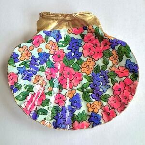 Pink and Purple Lilly Floral Seashell Trinket Dish